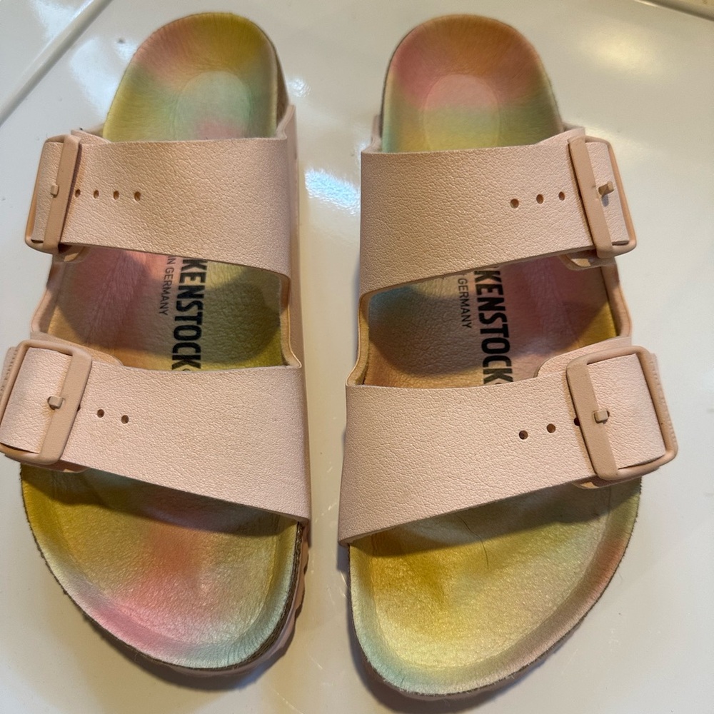 Birkenstock Pink Sandals with Adjustable Straps and Contoured Footbed worn once